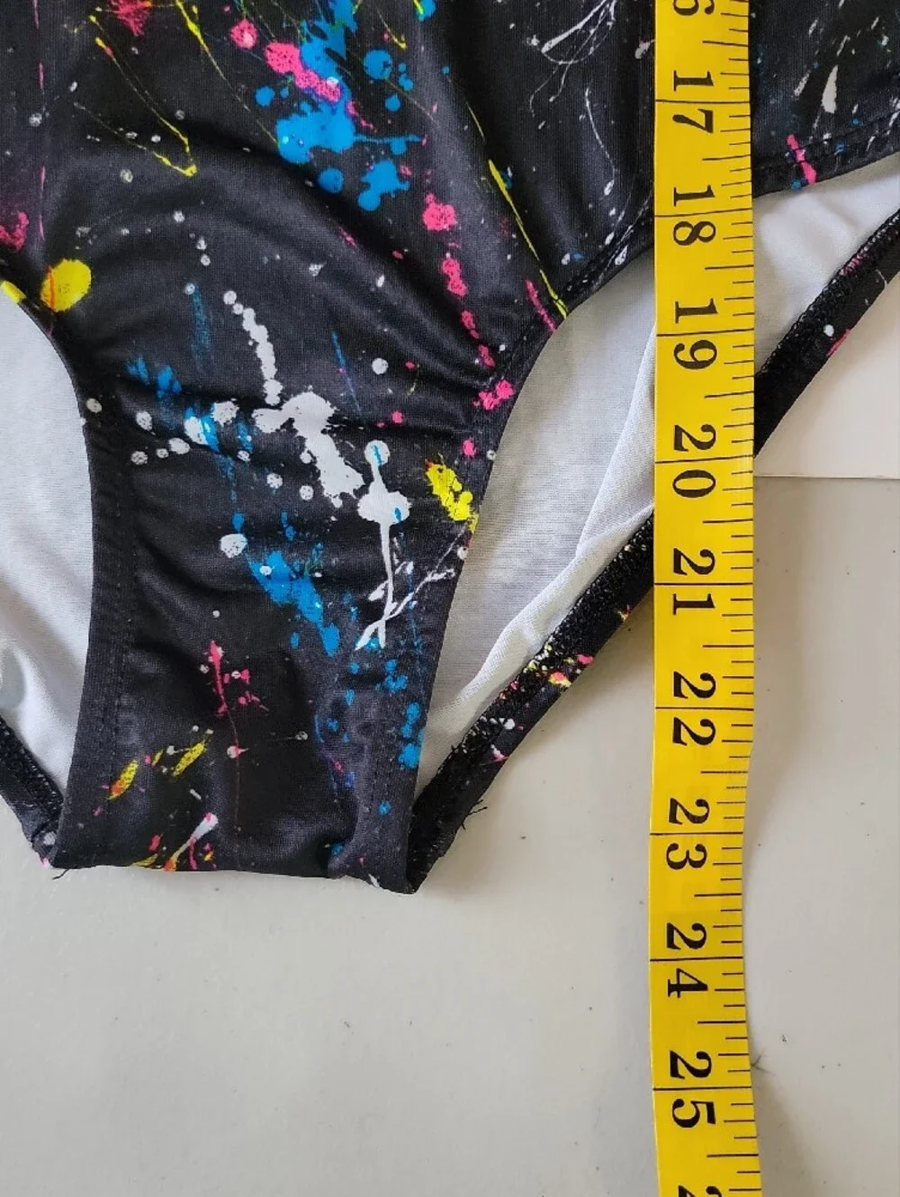 Justice Girls Leotard Black Neon Paint-Splatter Long Sleeve One-Piece Size 14